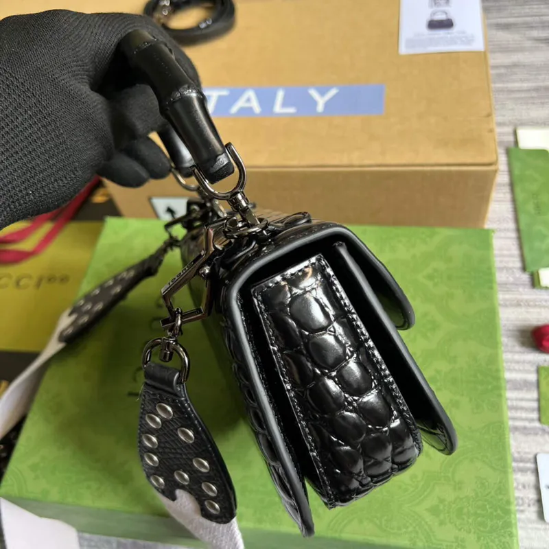 Gucci 686864 Gucci Bamboo 1947 Mini Taška s Horním Uchem Černá