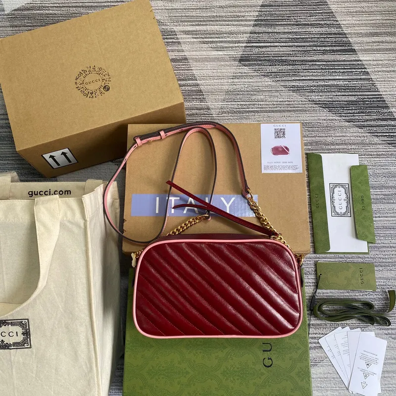 Gucci 447632 GG Marmont Malá Kabelka Přes Rameno Červená Růžová