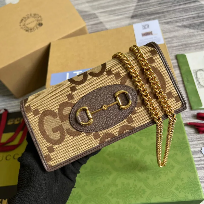 Gucci 621892 Gucci Horsebit 1955 Řetězová peněženka Hnědá
