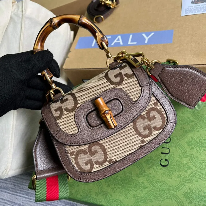 Gucci Bamboo1947 Mini taška s krátkým držadlem 686864 Hnědá