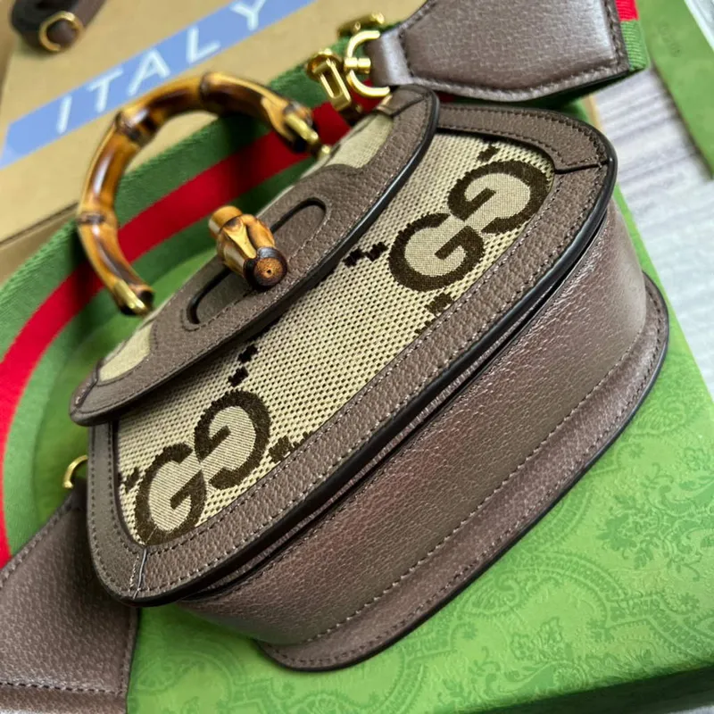 Gucci Bamboo1947 Mini taška s krátkým držadlem 686864 Hnědá