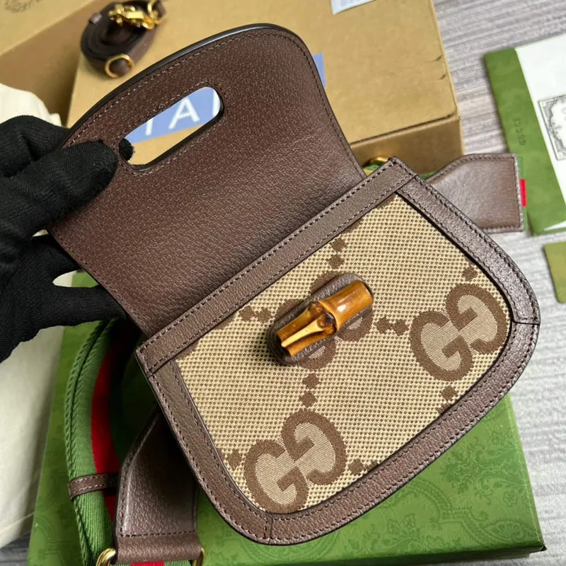 Gucci Bamboo1947 Mini taška s krátkým držadlem 686864 Hnědá