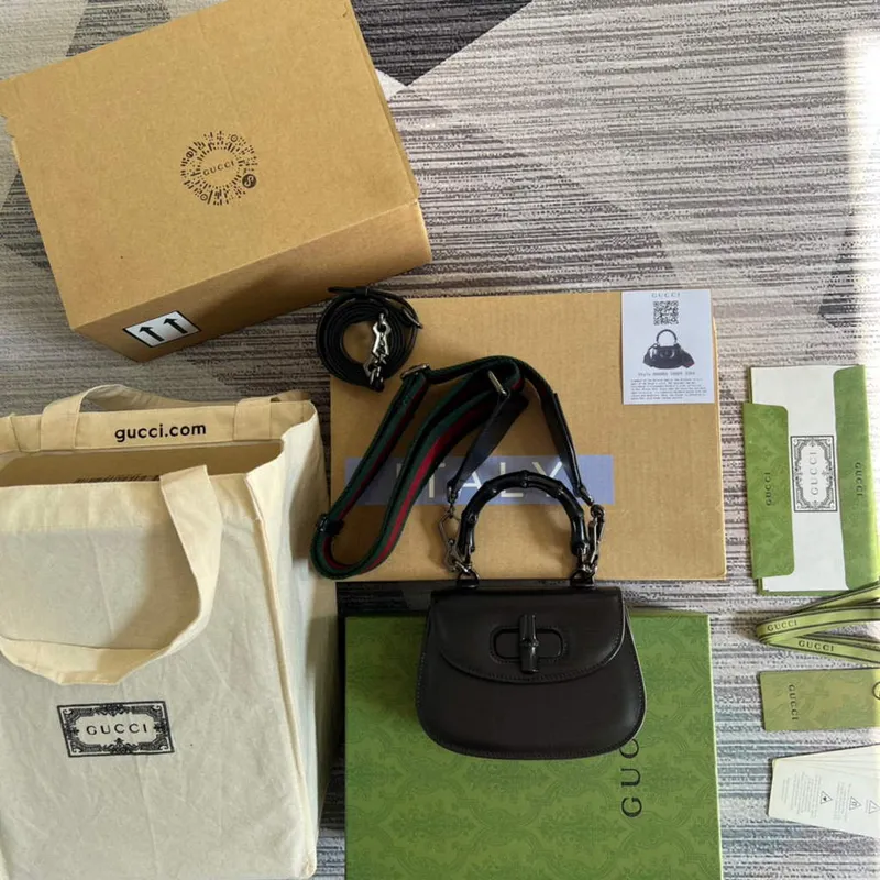 Gucci Bamboo1947 Mini taška s krátkým držadlem 686864 Černá