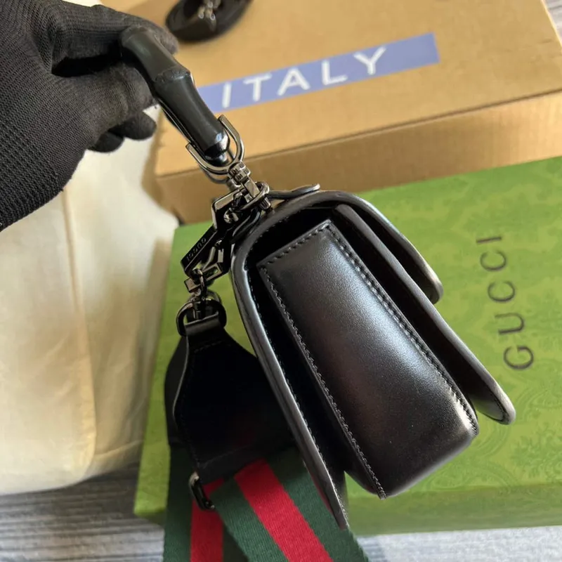 Gucci Bamboo1947 Mini taška s krátkým držadlem 686864 Černá
