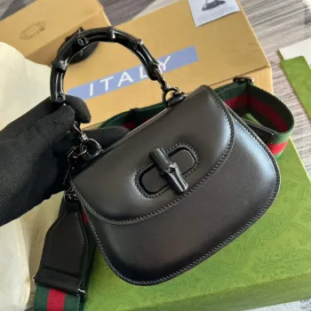 Gucci Bamboo1947 Mini taška s krátkým držadlem 686864 Černá