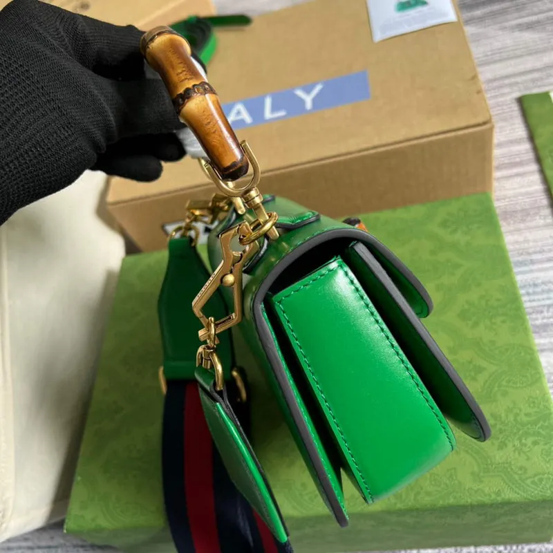 Gucci Bamboo1947 Mini taška s krátkým držadlem 686864 Zelená