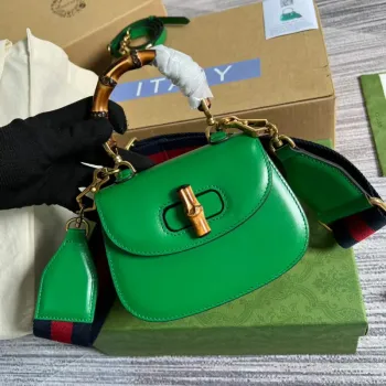 Gucci Bamboo1947 Mini taška s krátkým držadlem 686864 Zelená