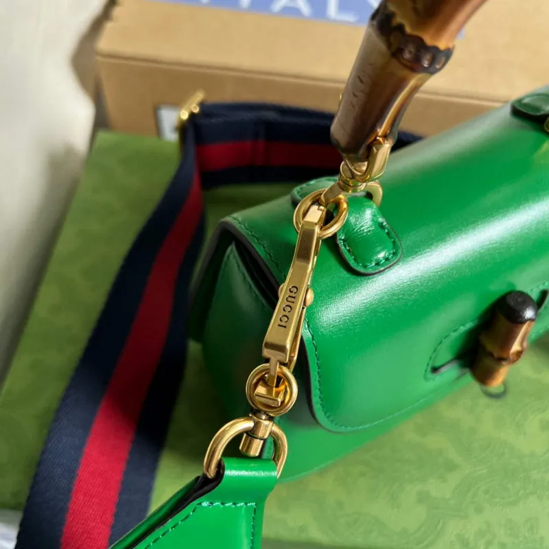 Gucci Bamboo1947 Mini taška s krátkým držadlem 686864 Zelená