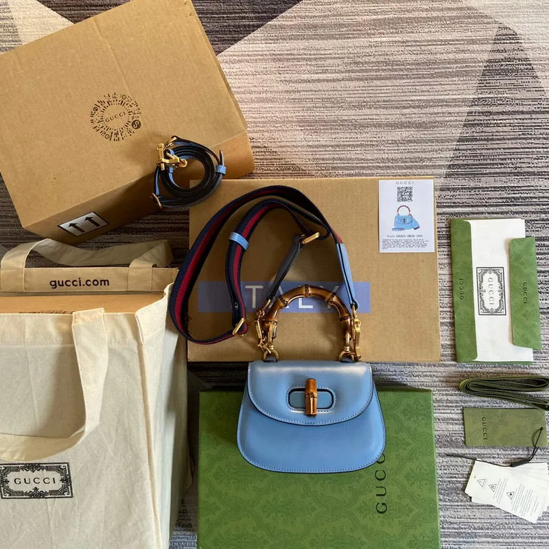 Gucci Bamboo1947 Mini kabelka s krátkým uchem 686864 Modrá