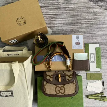 Gucci 675797 Bamboo1947 malá kabelka s horním uchopem Hnědá