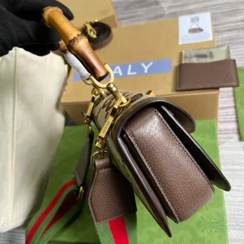 Gucci 675797 Bamboo1947 malá kabelka s horním uchopem Hnědá