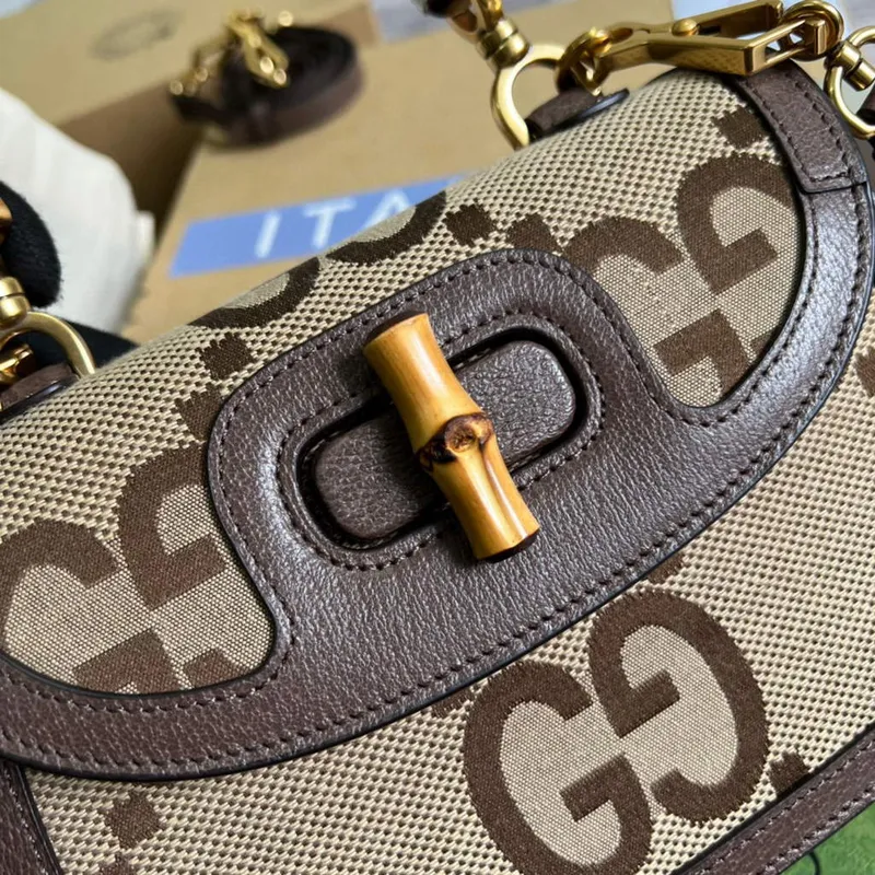 Gucci 675797 Bamboo1947 malá kabelka s horním uchopem Hnědá