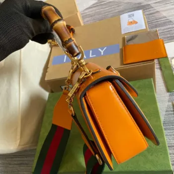 Gucci 675797 Bamboo1947 malá kabelka s horním uchem Oranžová