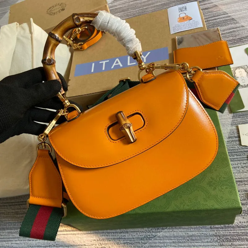 Gucci 675797 Bamboo1947 malá kabelka s horním uchem Oranžová