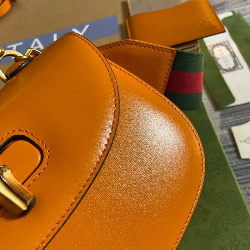 Gucci 675797 Bamboo1947 malá kabelka s horním uchem Oranžová