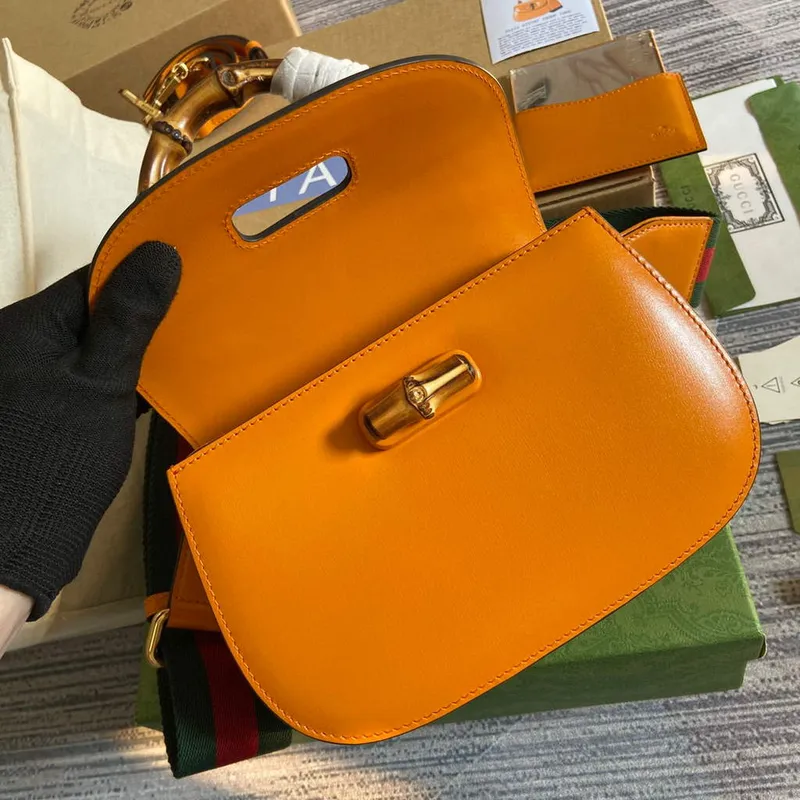 Gucci 675797 Bamboo1947 malá kabelka s horním uchem Oranžová