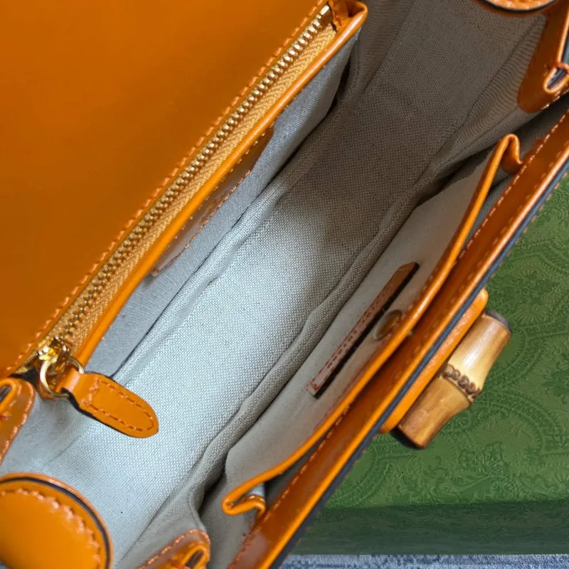 Gucci 675797 Bamboo1947 malá kabelka s horním uchem Oranžová