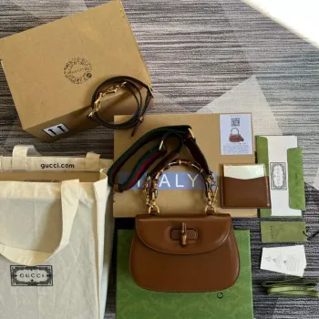 Gucci 675797 Bamboo1947 malá kabelka s horním držadlem Tan