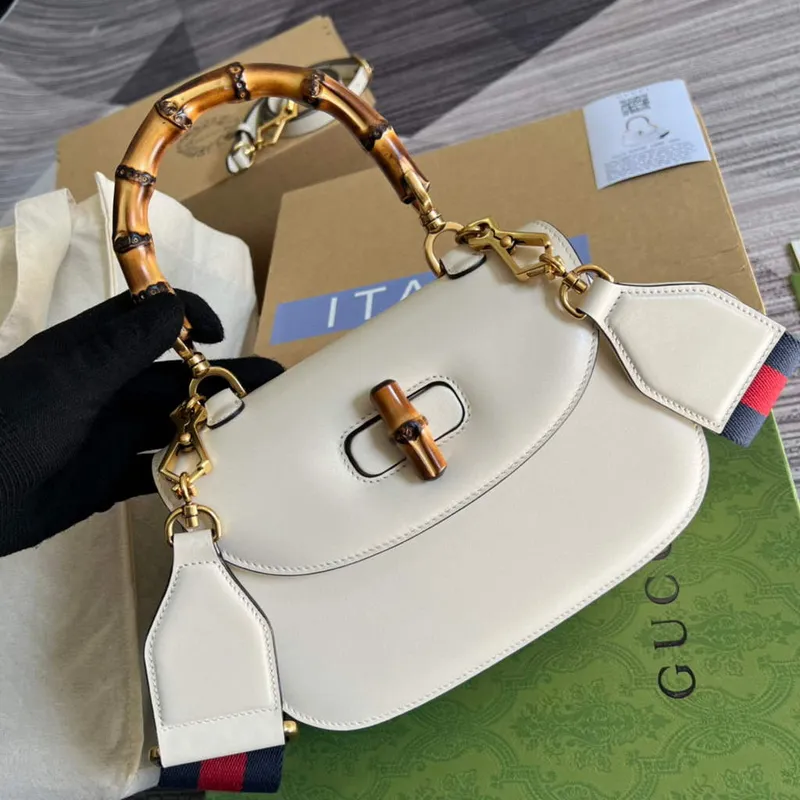 Gucci 675797 Bamboo1947 malá kabelka s horním uchopem Bílá