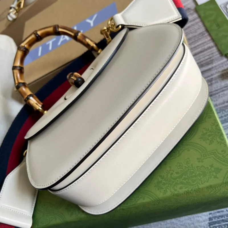 Gucci 675797 Bamboo1947 malá kabelka s horním uchopem Bílá