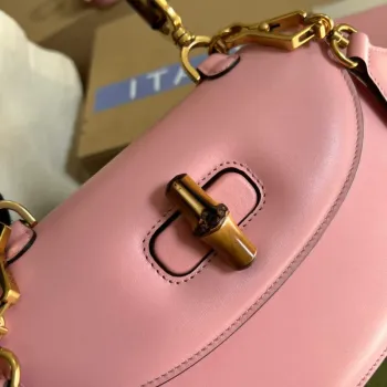 Gucci 675797 Bamboo1947 malá kabelka s horním uchopem Růžová