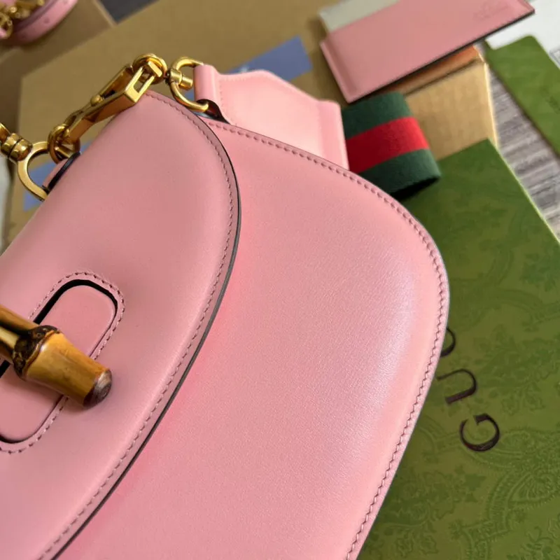 Gucci 675797 Bamboo1947 malá kabelka s horním uchopem Růžová
