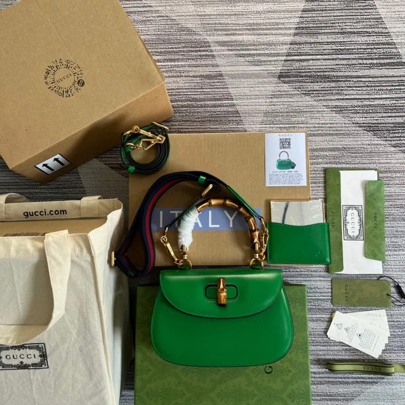 Gucci 675797 Bamboo1947 malá kabelka s horním uchopem Zelená