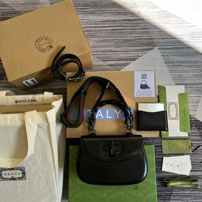 Gucci 675797 Bamboo1947 malá kabelka s horním držadlem černá