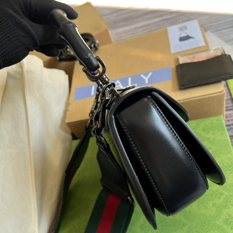 Gucci 675797 Bamboo1947 malá kabelka s horním držadlem černá