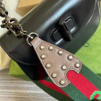 Gucci Bamboo1947 malá kabelka s horním uchopem 675797 Černá stříbrná