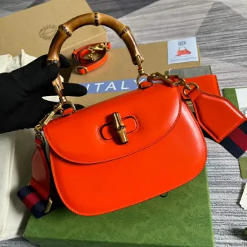 Gucci Bamboo1947 malá taška s horním madlem 675797 Červená