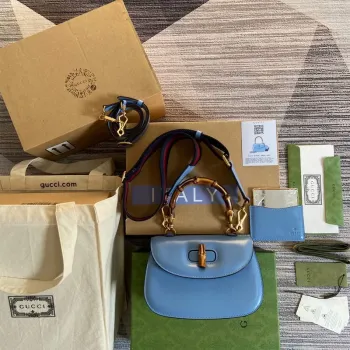 Gucci Bamboo1947 malá kabelka s horním uchopem 675797 Modrá