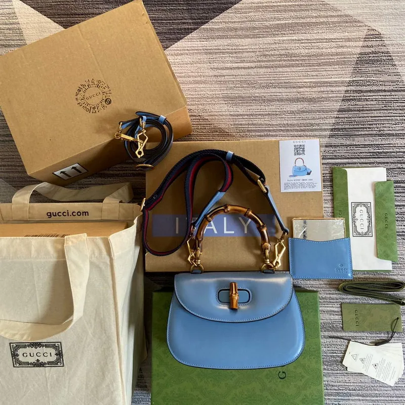 Gucci Bamboo1947 malá kabelka s horním uchopem 675797 Modrá
