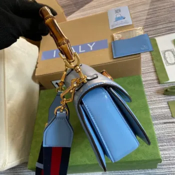 Gucci Bamboo1947 malá kabelka s horním uchopem 675797 Modrá