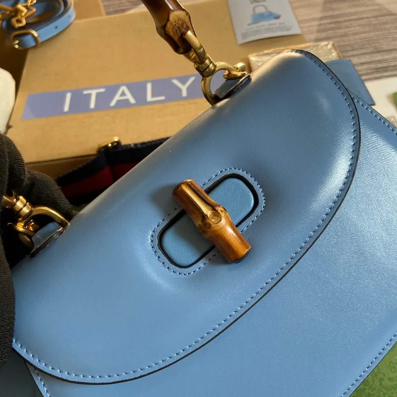 Gucci Bamboo1947 malá kabelka s horním uchopem 675797 Modrá
