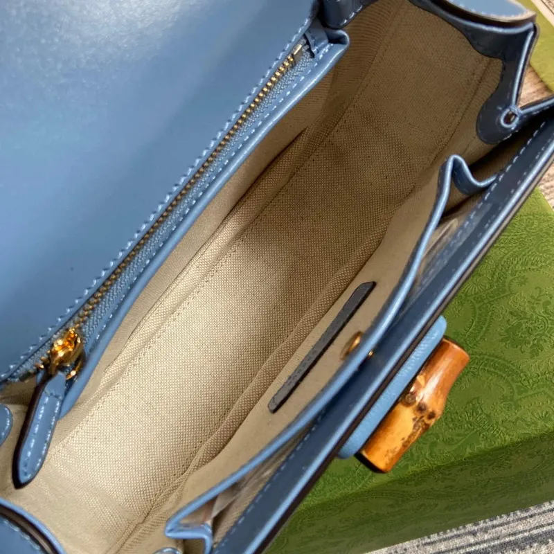 Gucci Bamboo1947 malá kabelka s horním uchopem 675797 Modrá