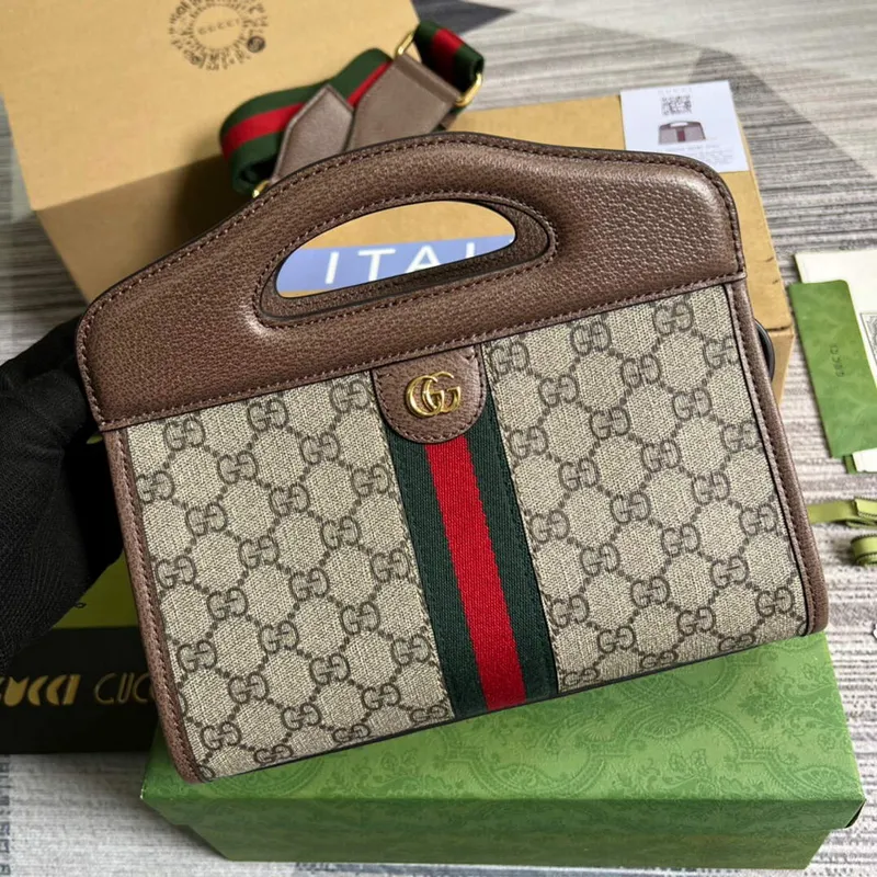 Gucci 693724 Ophidia Malá Taška S Webem Hnědá