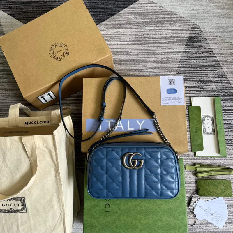 Gucci 447632 GG Marmont Matelassé Kabelka přes rameno Modrá