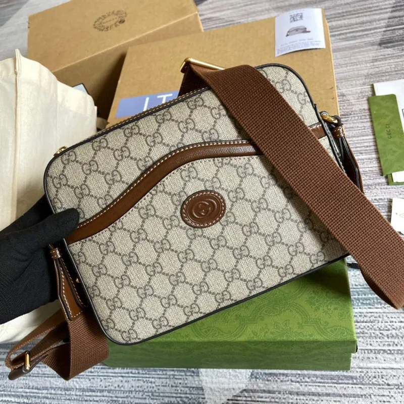 Gucci 675891 Messenger taška s jumbo GG Béžová Hnědá