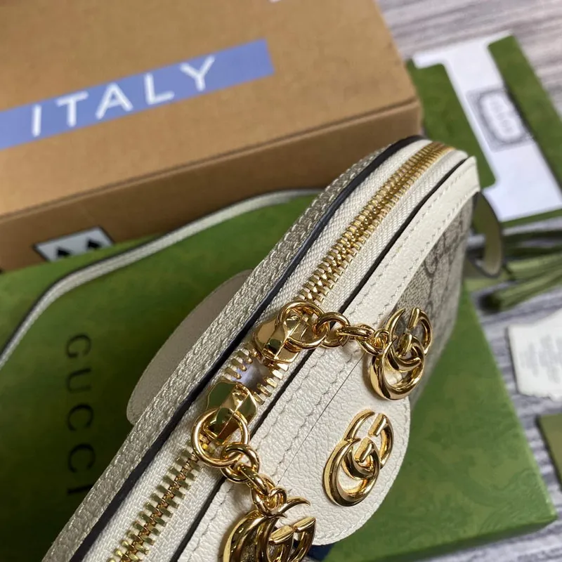Gucci 499621 Ophidia Malá GG Kabelka přes rameno Béžová Bílá