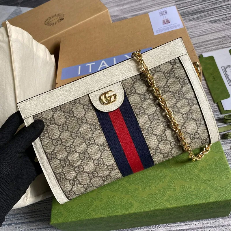 Gucci 503877 Ophidia GG Malá Kabelka přes Rameno Béžová Bílá