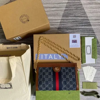 Gucci 503877 Ophidia GG Malá Kabelka přes Rameno Námořnická Modrá s Hnědou