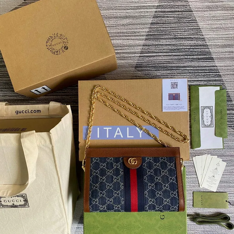 Gucci 503877 Ophidia GG Malá Kabelka přes Rameno Námořnická Modrá s Hnědou