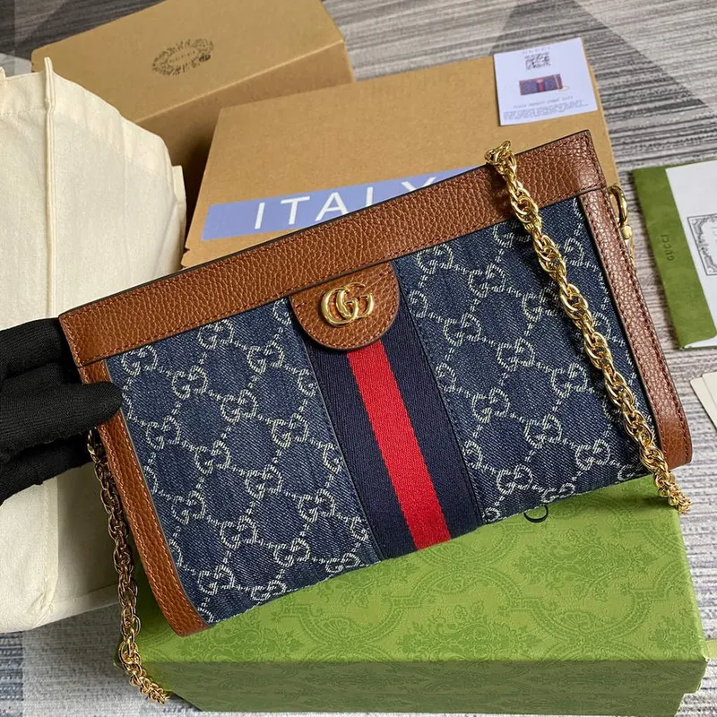 Gucci 503877 Ophidia GG Malá Kabelka přes Rameno Námořnická Modrá s Hnědou