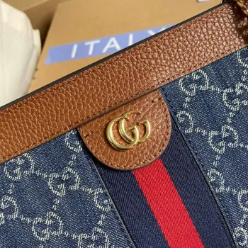 Gucci 503877 Ophidia GG Malá Kabelka přes Rameno Námořnická Modrá s Hnědou