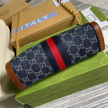 Gucci 503877 Ophidia GG Malá Kabelka přes Rameno Námořnická Modrá s Hnědou