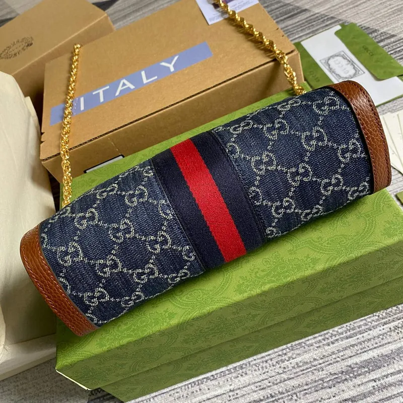 Gucci 503877 Ophidia GG Malá Kabelka přes Rameno Námořnická Modrá s Hnědou