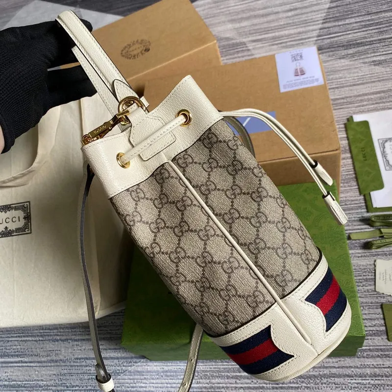 Gucci 550621 Ophidia malá GG kbelíková taška přes rameno béžová