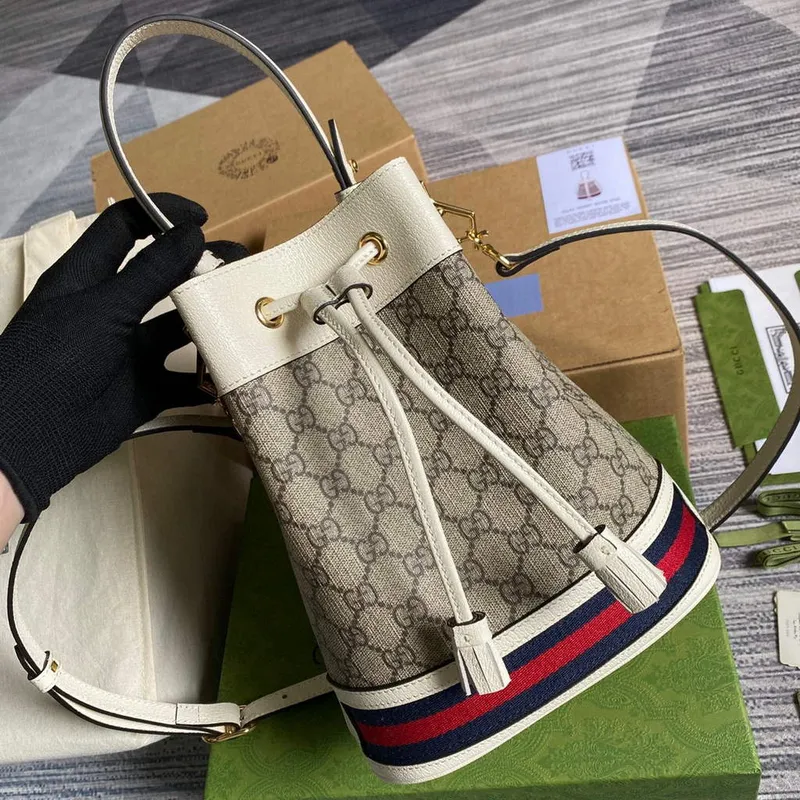 Gucci 550621 Ophidia malá GG kbelíková taška přes rameno béžová