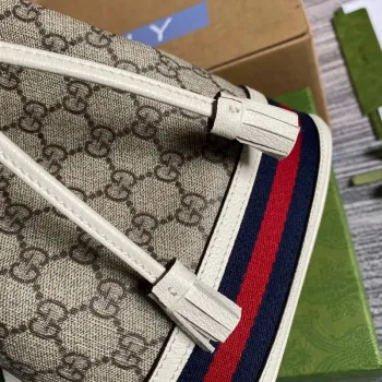 Gucci 550621 Ophidia malá GG kbelíková taška přes rameno béžová